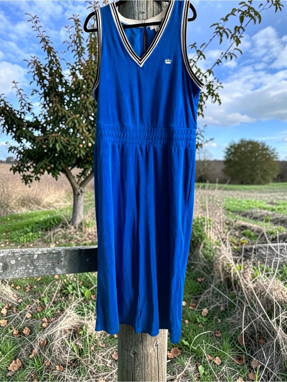 Juicy Couture Blue Top with Black and White Striped Trim Jumpsuit